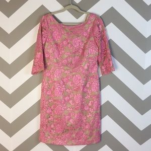 Eliza J Pink Mesh Lace Nude Floral Dress 12 NWOT
